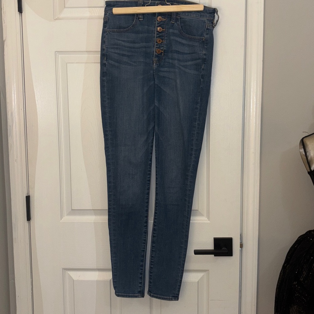 American Eagle Outfitters Blue Denim Button Fly Skinny Jeans - 8 Long